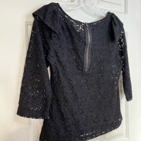 Pins & Needles Anthropologie Allover Lace Semi-sheer Puff Shoulder Top S Black - Picture 11 of 16